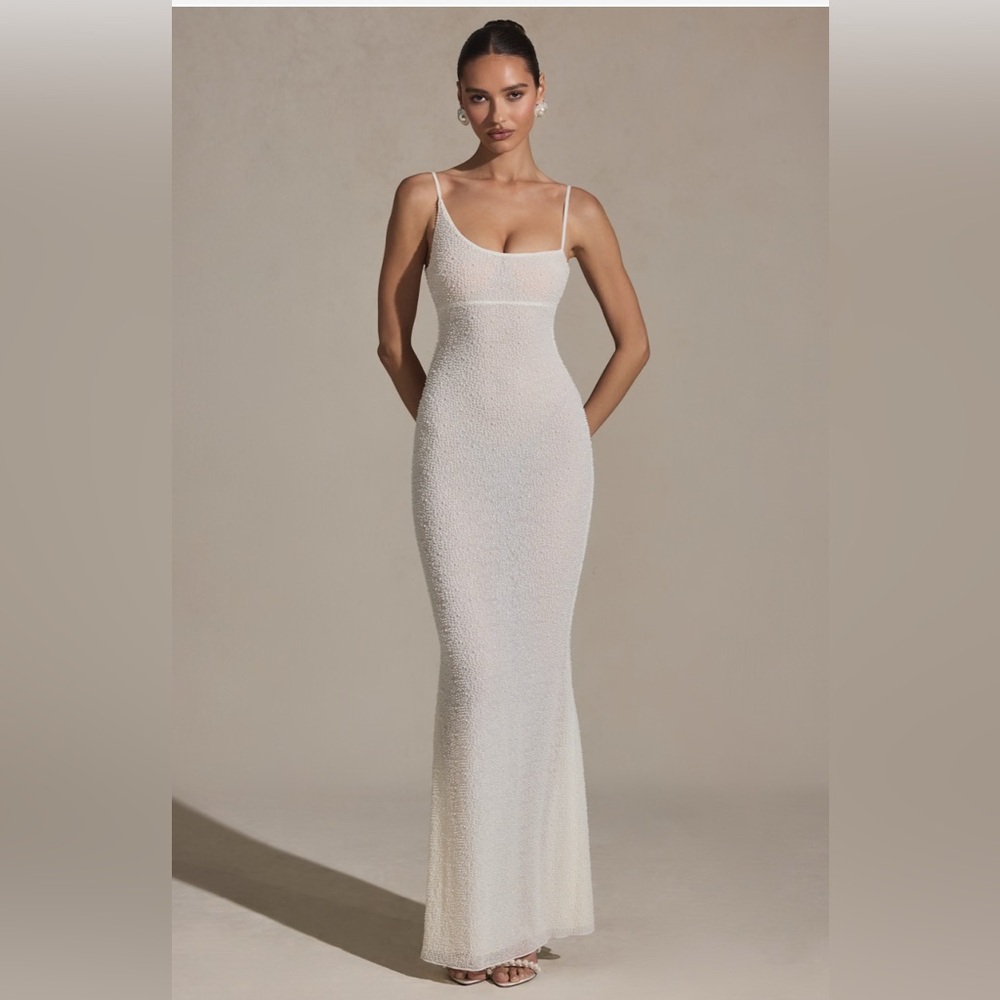 Oh Polly Duhamel Embellished Backless Maxi Dress in White